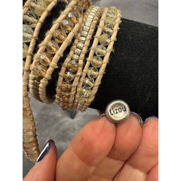 J2. MSRP $68  | Lizou Hope Beaded Wrap Bracelet 34–36” Cream Leather | QUICKSHIP - Picture 7 of 9